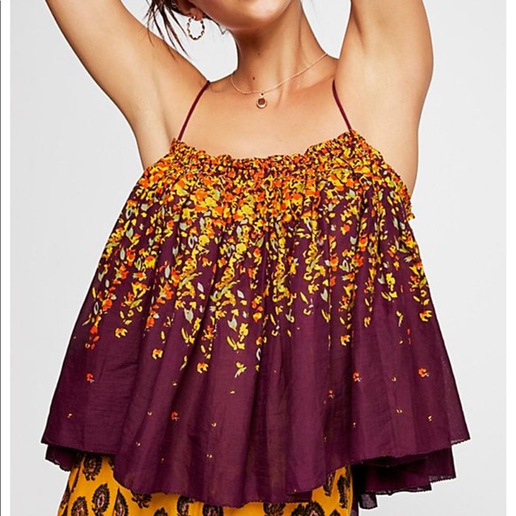 Free People Tops - Free People maroon yellow floral print tank top M Free People Tops - Free People maroon yellow floral print tank top M